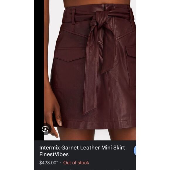 INTERMIX  Lamb Leather GARNET LEATHER MINI SKIRT in burgundy Size 6 / No Belt - Picture 5 of 7